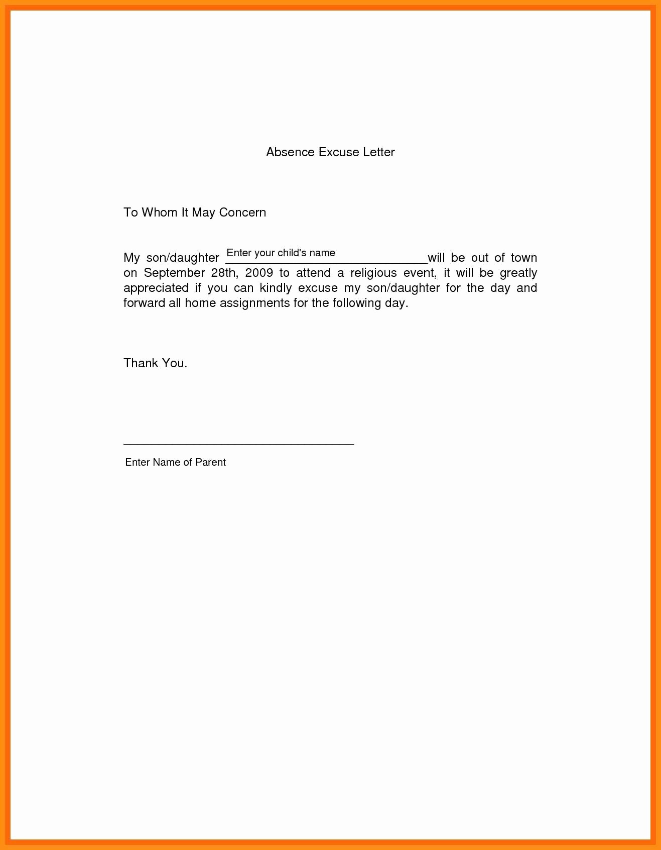 50 Child Absent From School Letter Ufreeonline Template