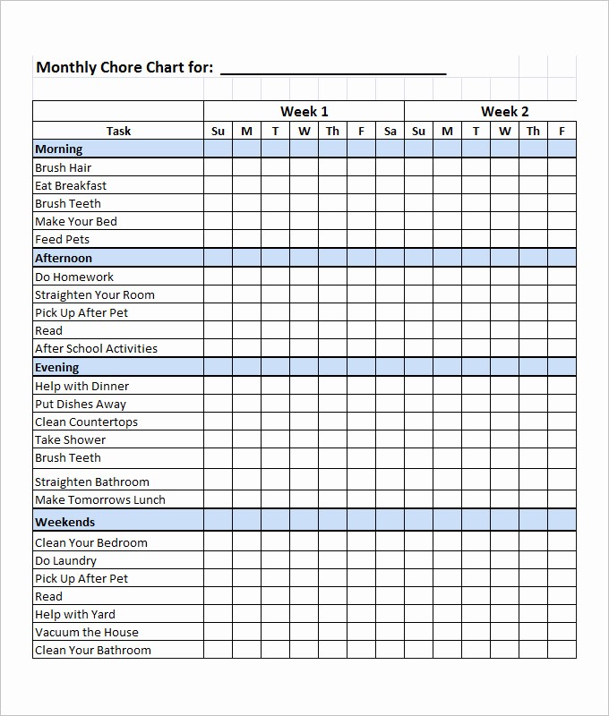 Chore Chart Template Free Download Awesome 10 Family Chore Chart Templates Pdf Doc Excel