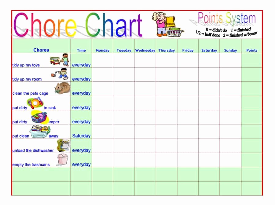 Chore Chart Template Free Download Elegant 43 Free Chore Chart Templates for Kids Template Lab