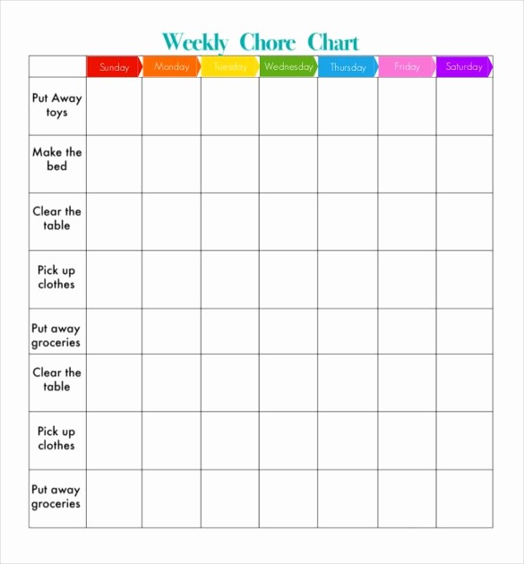 Chore Chart Template Free Download Lovely 30 Weekly Chore Chart Templates Doc Excel