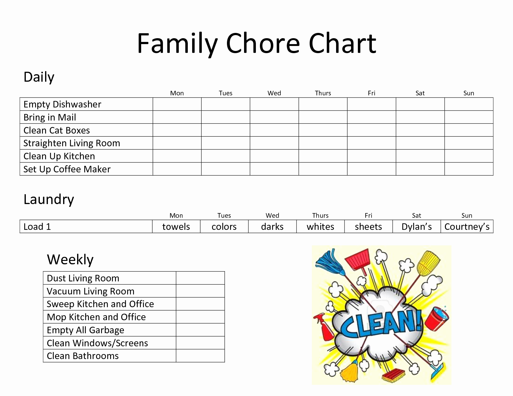 Chore Chart Template Google Docs Elegant Daily Family Chore Chart Template