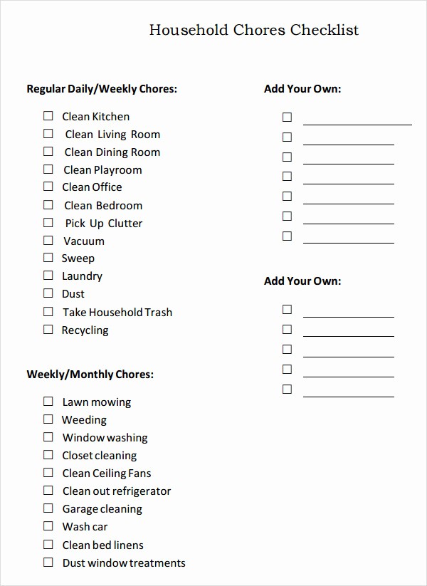 Chore List Template for Adults Inspirational 8 Chore List Templates