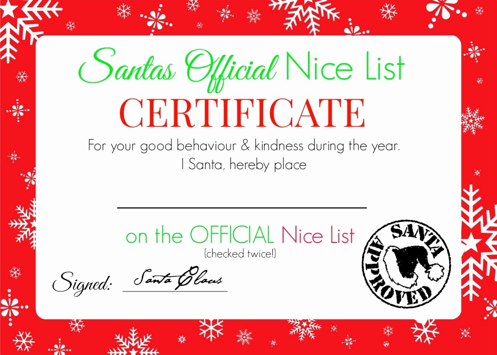 Christmas Certificate Template Free Download Best Of Christmas Nice List Certificate Free Printable Super