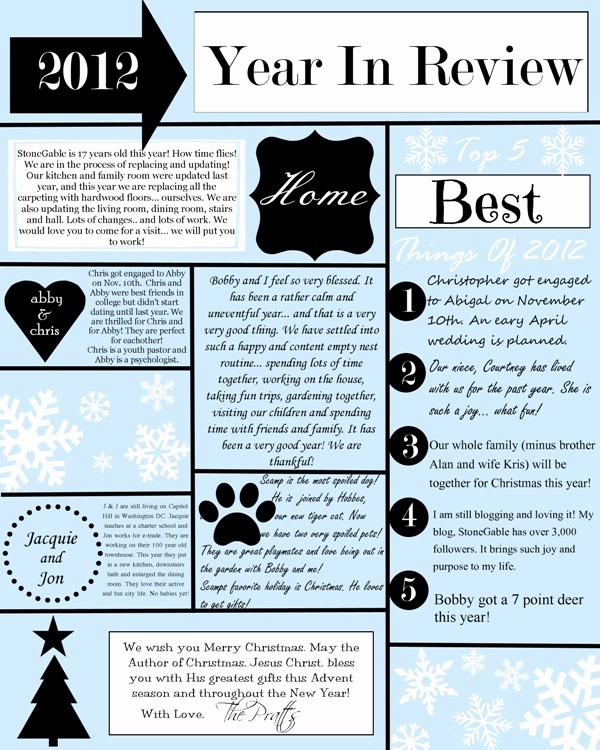 Christmas Family Newsletter Templates Free Lovely A Year In Review Christmas Letter and Template Stonegable