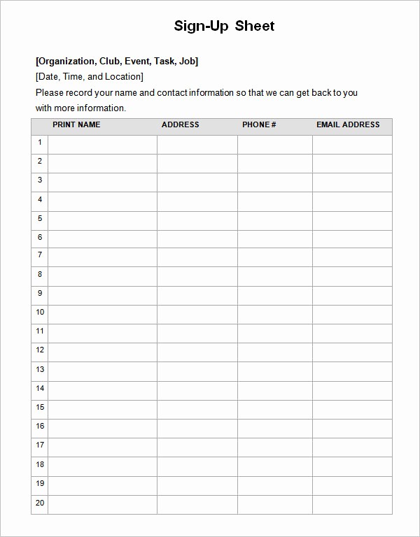 Christmas Sign Up Sheet Templates New Sign Up Sheet Template 13 Download Free Documents In