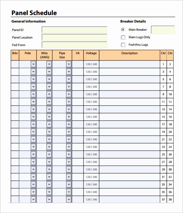 Circuit Breaker Template Ms Word Awesome Panel Schedule Template Word Excel