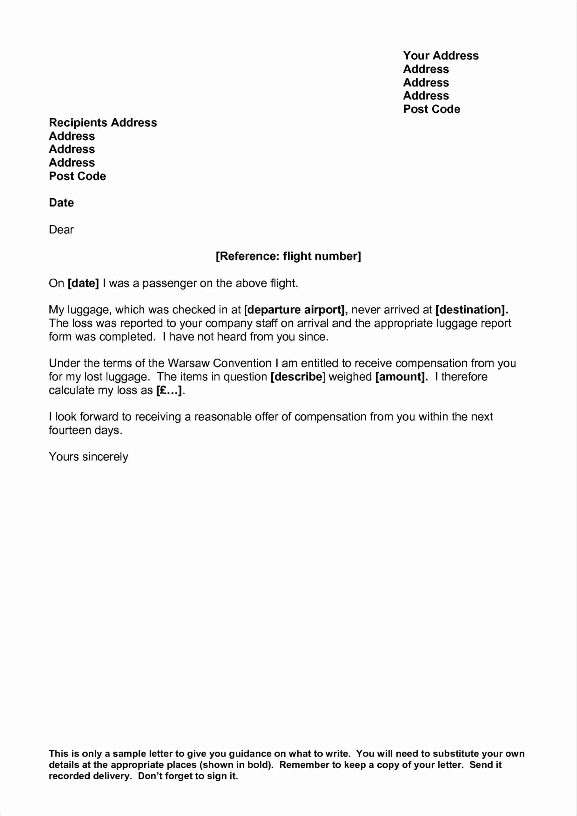 Claim Denial Letter Sample Airline Fresh Flight Delay Pensation Letter Template Samples