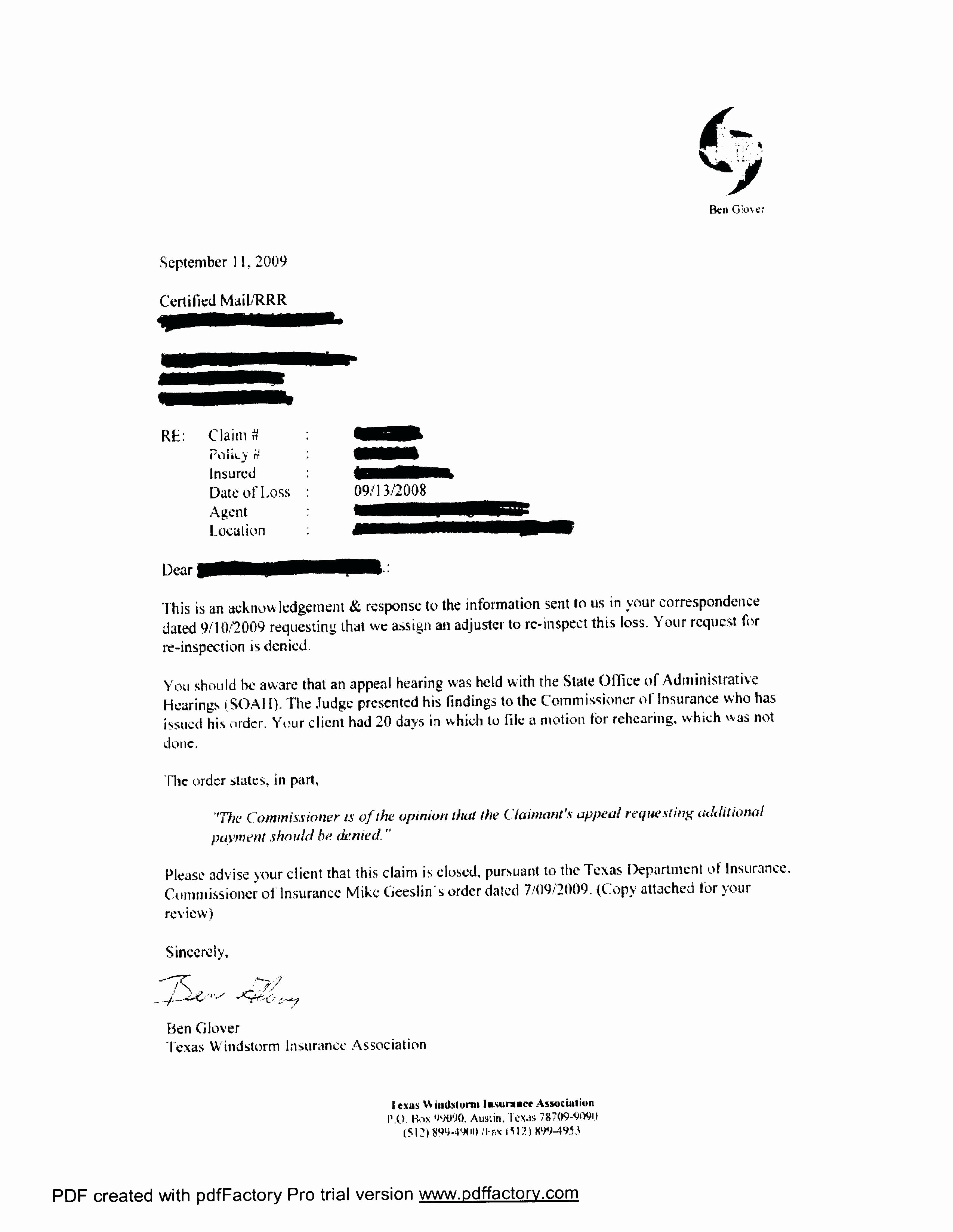 Claim Denial Letter Sample Airline Inspirational Appeal Letter Example Template for Health Insurance Denial