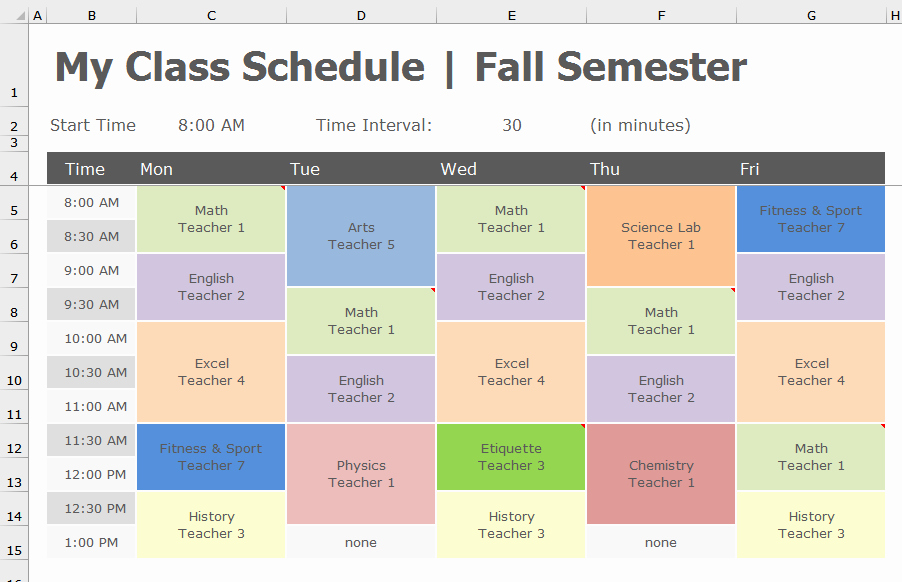 Class Schedule Maker for Teachers Best Of Back to School Transform Class Schedule to Pivottable
