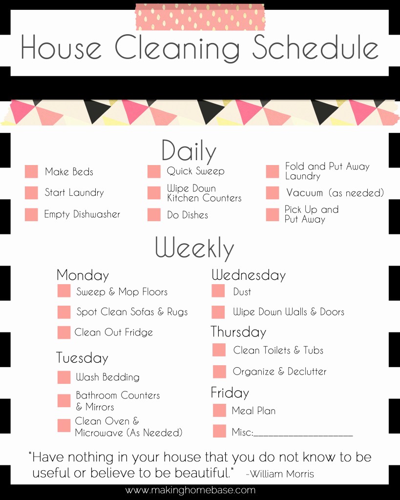 Cleaning Schedule Template for Home New A Basic Cleaning Schedule Checklist Printable