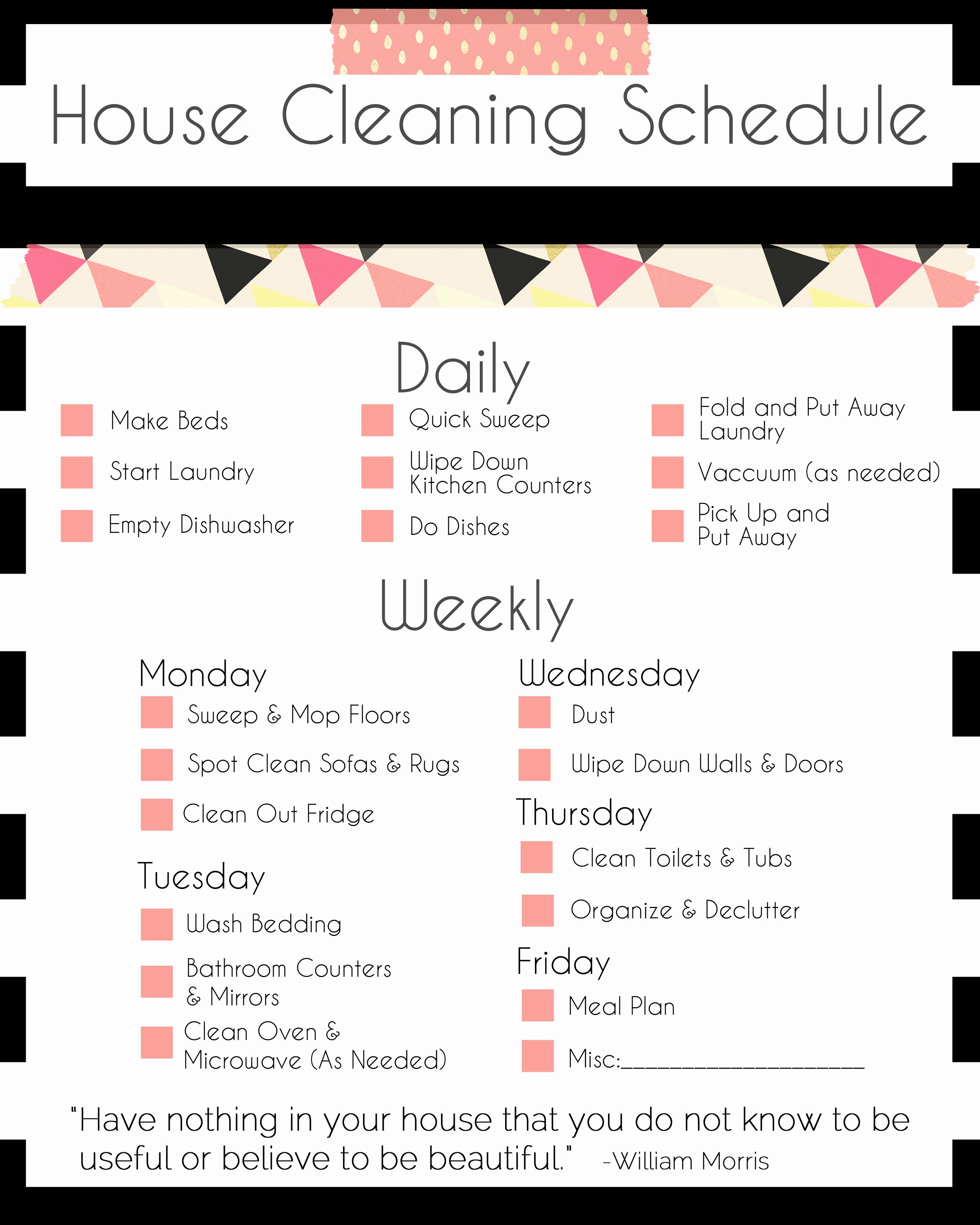 Cleaning Schedule Template for Home Unique A Basic Cleaning Schedule Checklist Printable