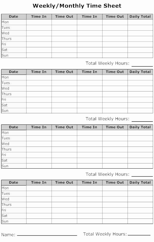 Clock In and Out Timesheet Luxury Weekly Timesheet Business