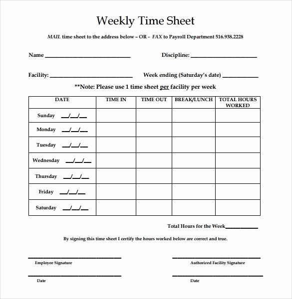 Clock In and Out Timesheet Unique 22 Weekly Timesheet Templates – Free Sample Example