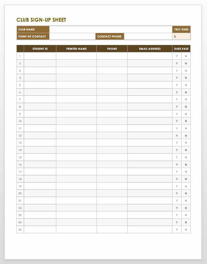 Club Sign In Sheet Template Awesome Free Sign In and Sign Up Sheet Templates