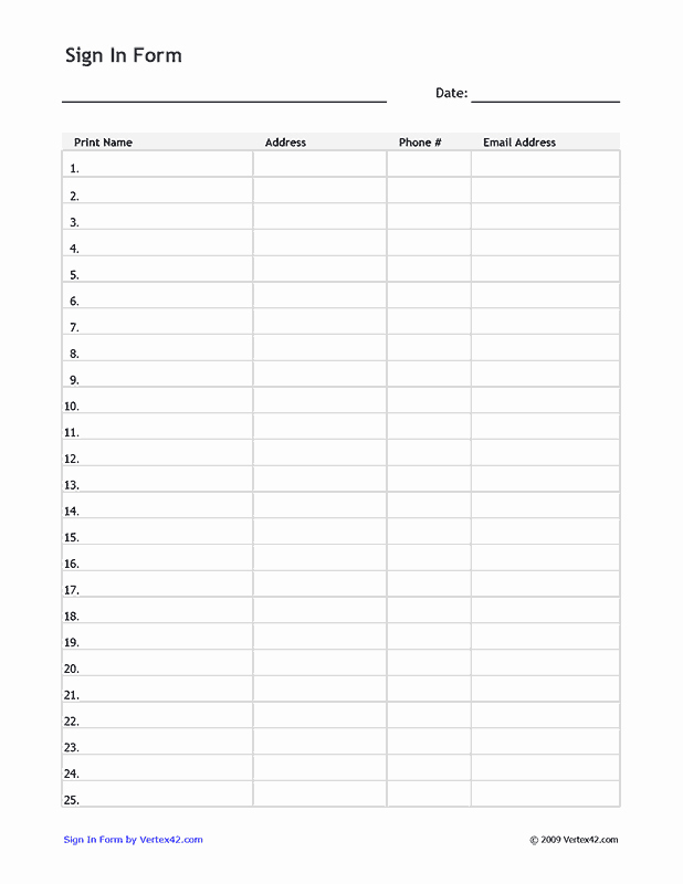 Club Sign In Sheet Template Luxury Free Printable Sign In form Pdf From Vertex42