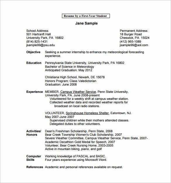 College Application Resume Template Word Inspirational 12 College Resume Templates Pdf Doc