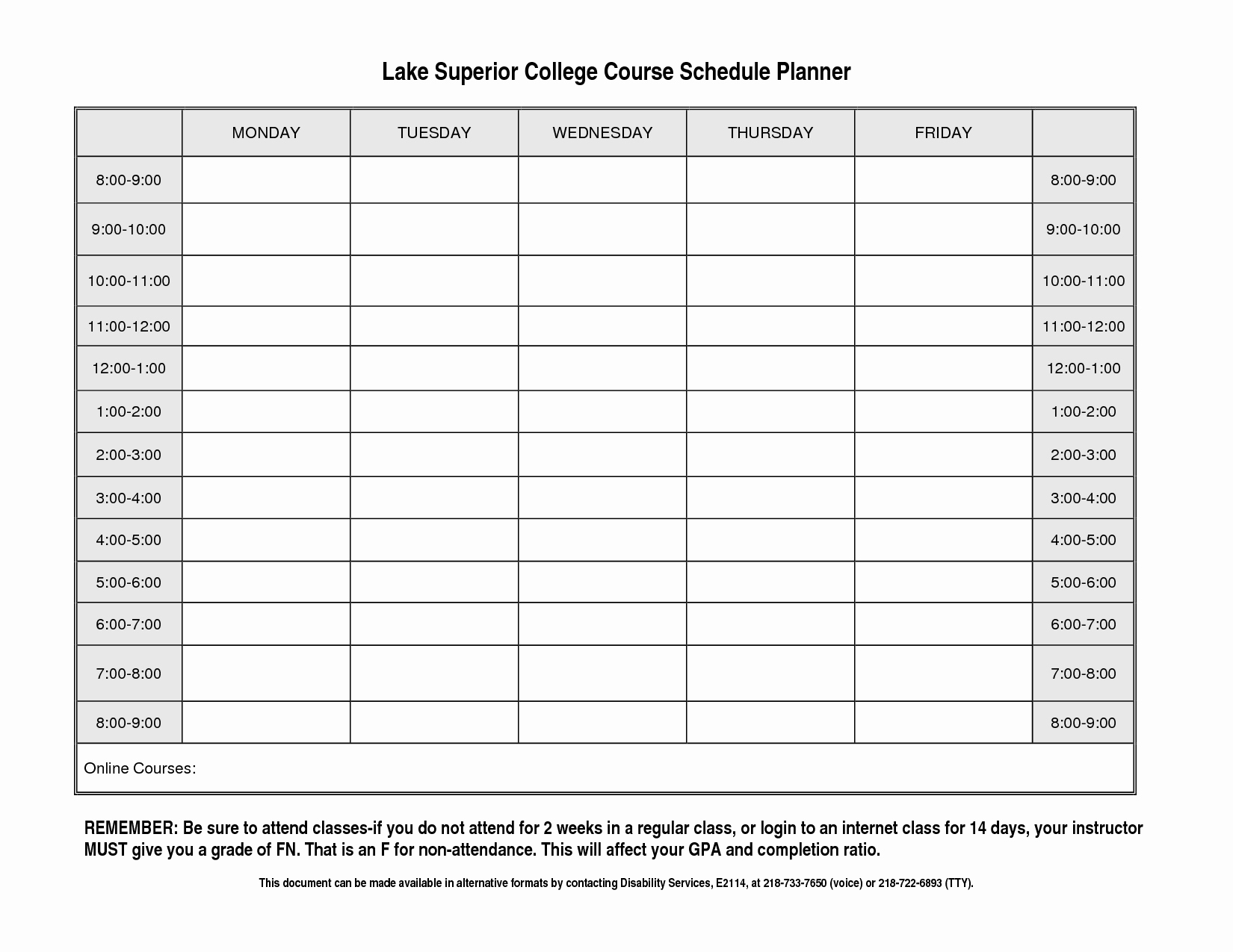 College Class Schedule Template Printable Awesome 5 Best Of College Class Schedule Printable Class