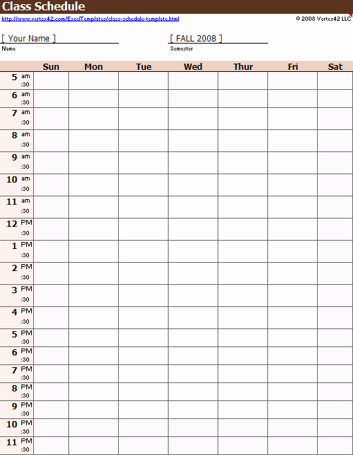 College Class Schedule Template Printable Best Of Free Weekly Class Schedule Template for Excel