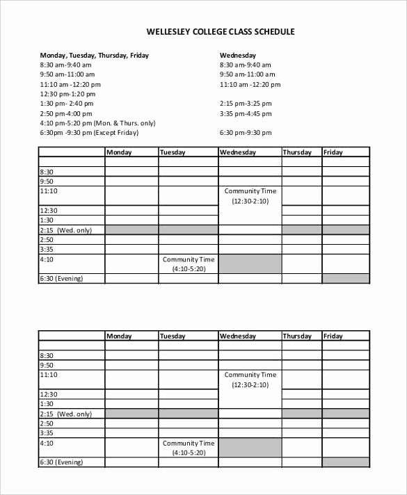 College Class Schedule Template Printable Elegant 3 College Class Schedule Templates Doc Pdf