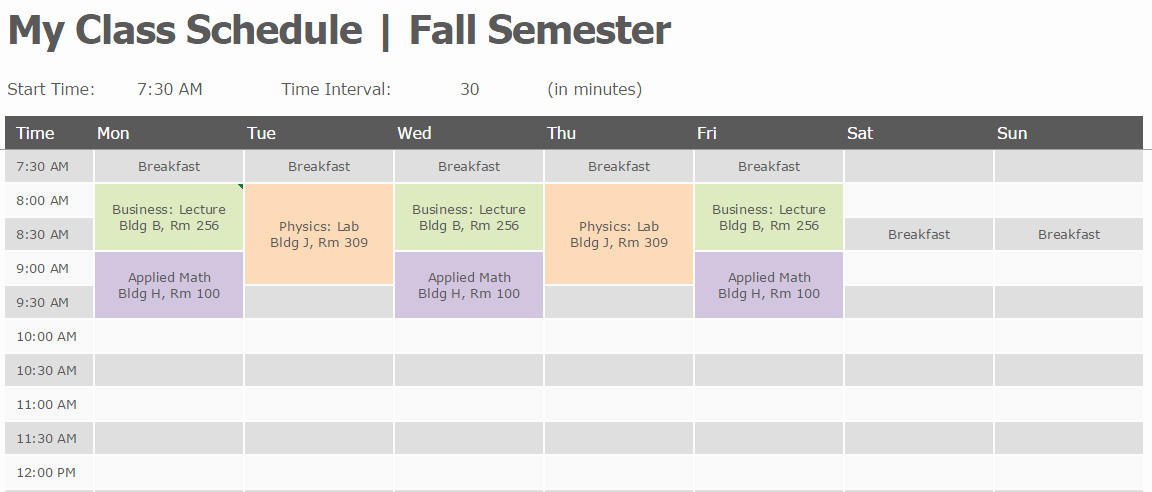 College Class Schedule Template Printable Fresh Semester Class Schedule