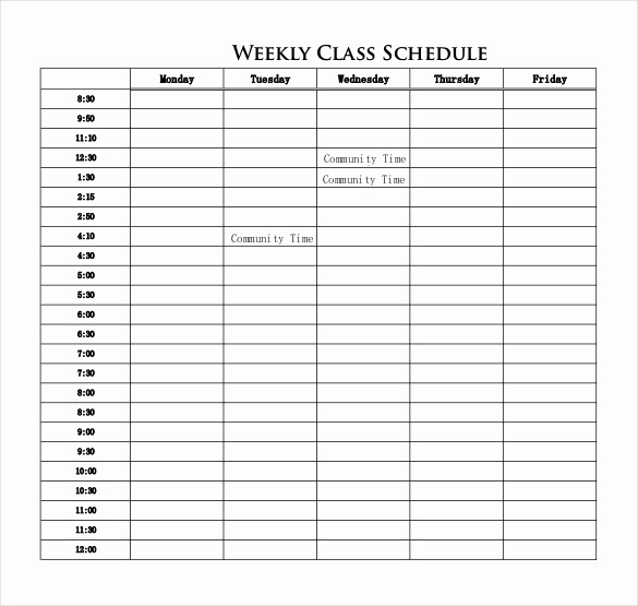 College Class Schedule Template Printable Unique Class Schedule Template 36 Free Word Excel Documents