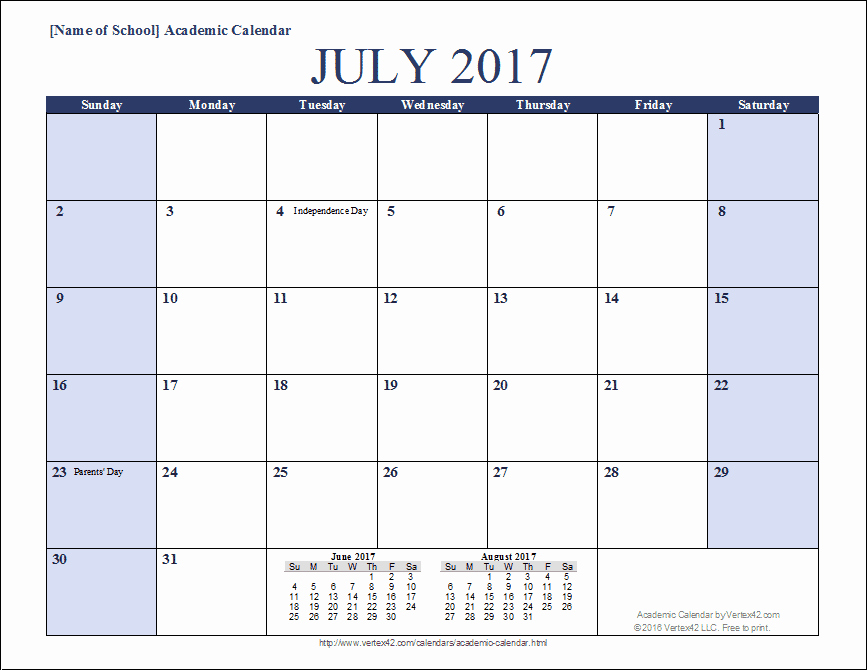 College Schedule Template Google Docs Luxury Academic Calendar Templates for 2016 2017