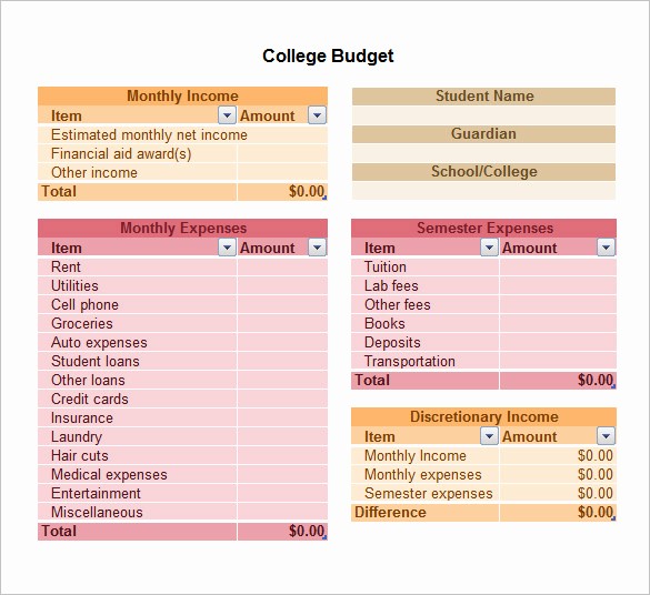 College Student Monthly Budget Example Best Of Excel Bud Template 25 Free Excel Documents Download
