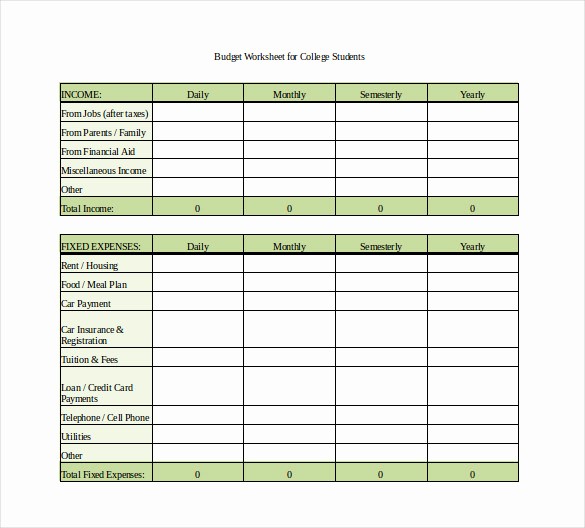 College Student Monthly Budget Example Unique 12 Sample Monthly Bud Spreadsheet Templates Word