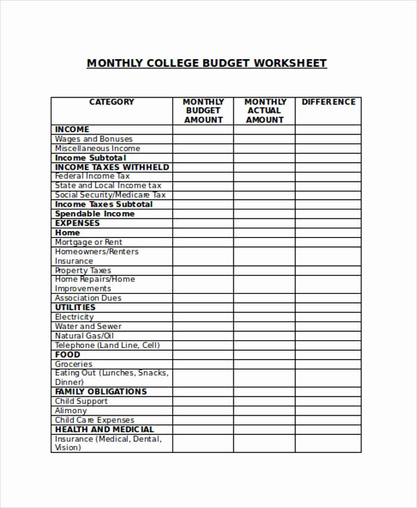 College Student Monthly Budget Example Unique 18 Bud Templates In Word