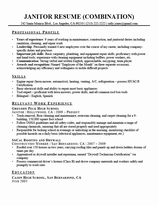 Combined Resume and Cover Letter Best Of Janitorial Resume Example – Resume Ideas