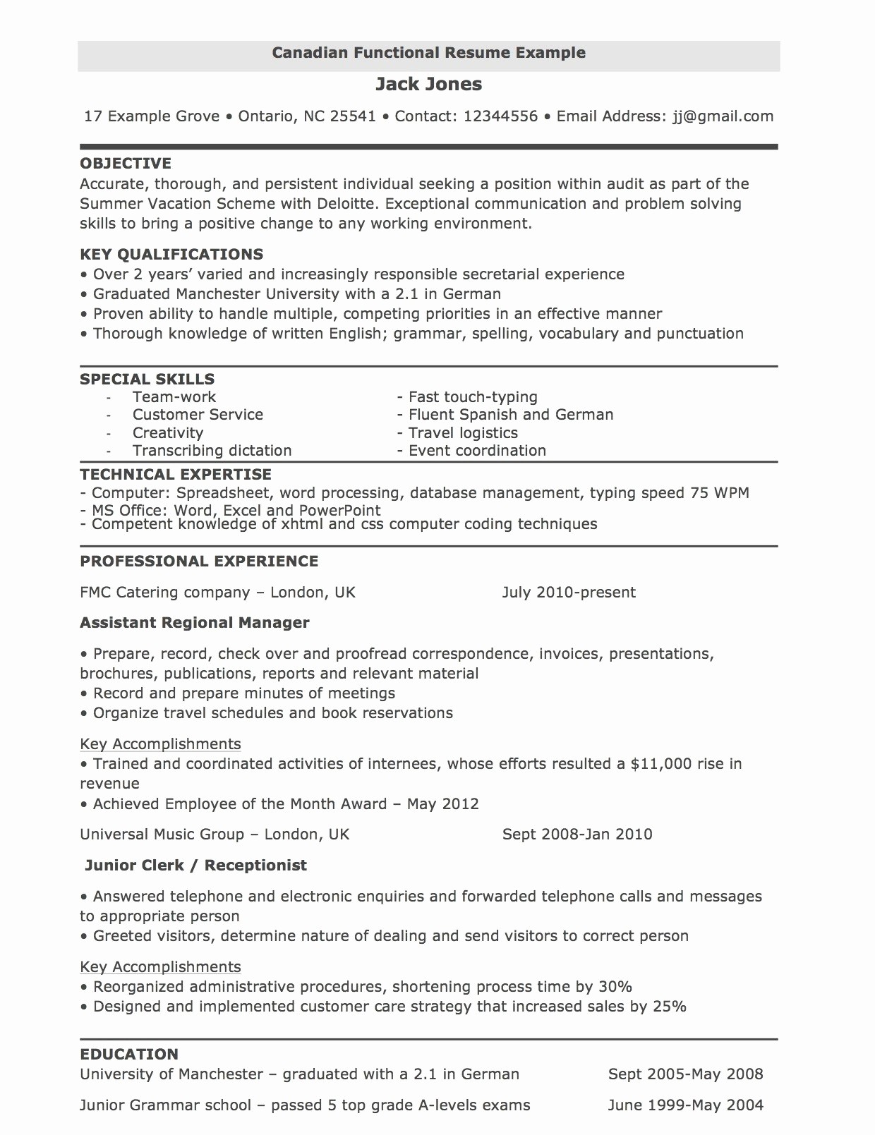 Combined Resume and Cover Letter Fresh Template for Canadian Resume