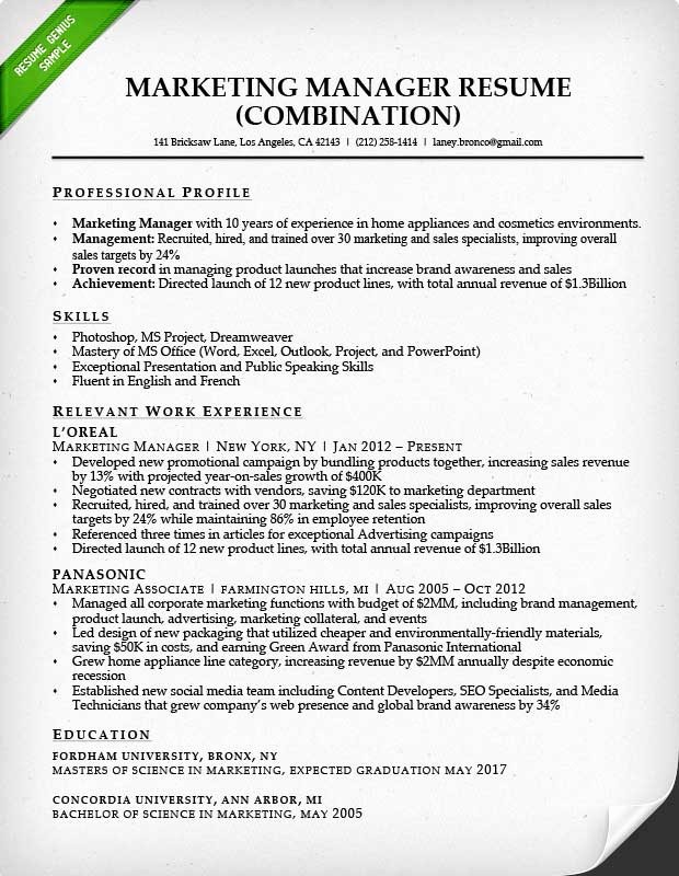 Combined Resume and Cover Letter Unique Marketing Resume Sample