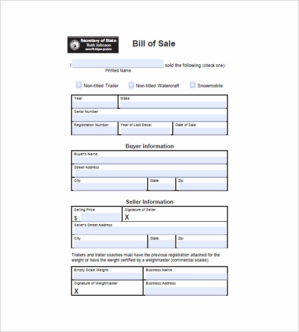 Commercial Truck Bill Of Sale New Trailer Bill Of Sale – 8 Free Sample Example format
