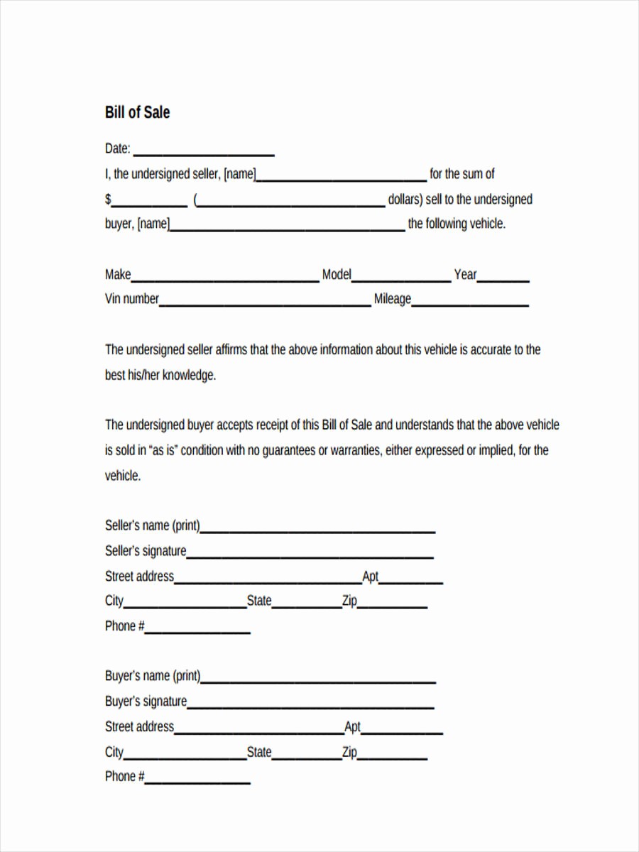 Commercial Truck Bill Of Sale New Truck Bill Of Sale forms 6 Free Documents Word Pdf