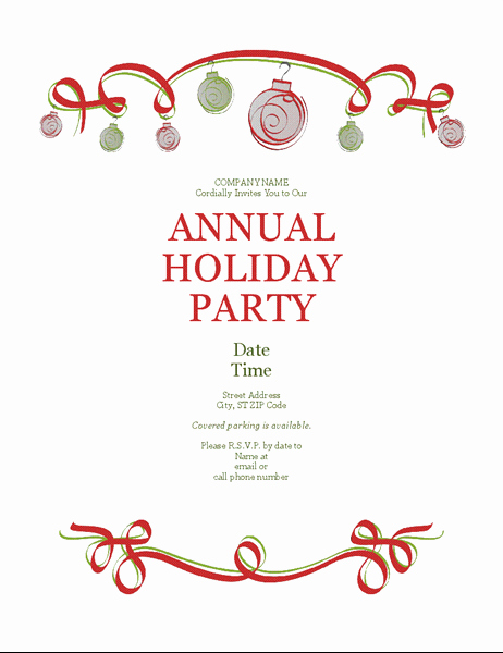Company Holiday Party Invitation Template Inspirational Holiday Party Invitation with ornaments and Red Ribbon