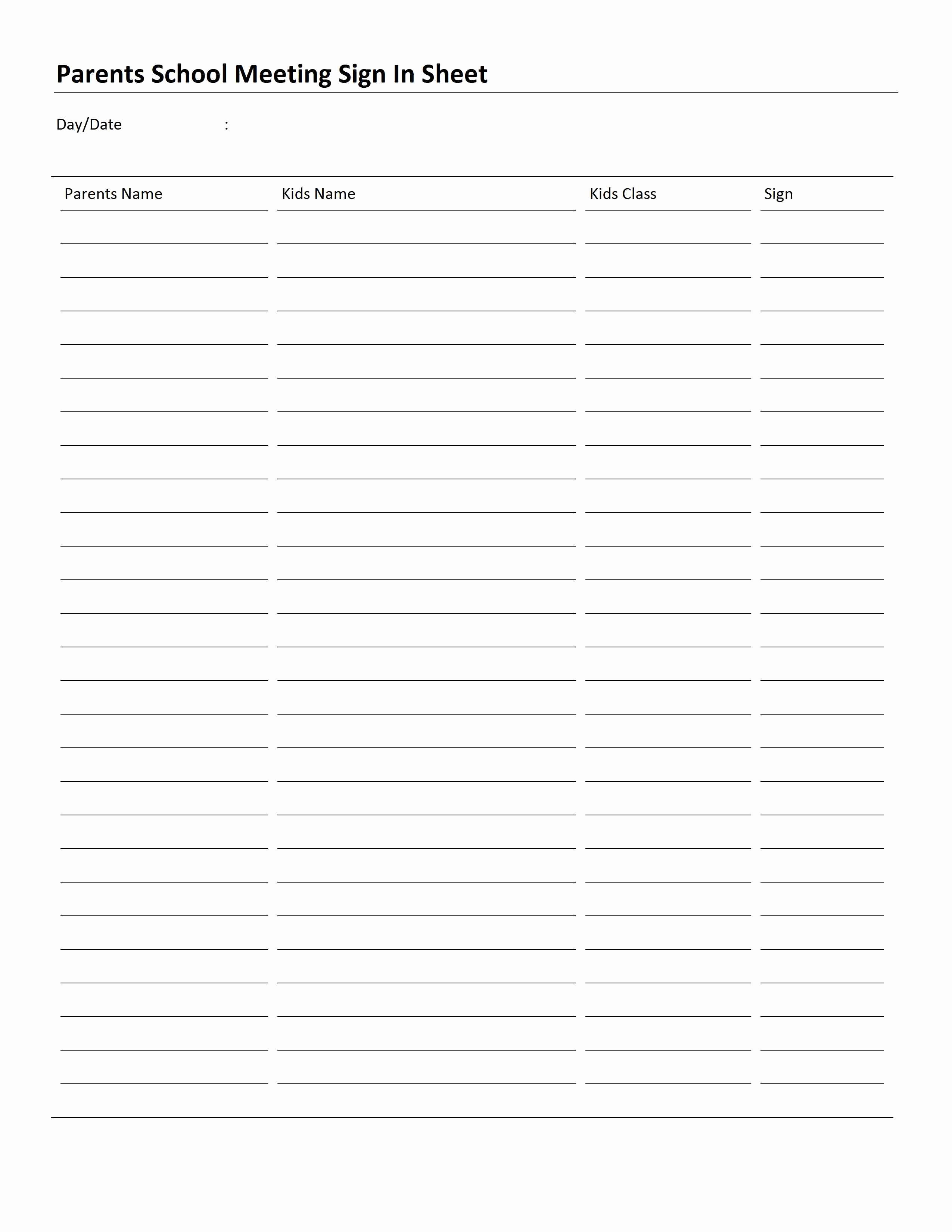 Conference Sign In Sheet Template Unique Parents School Meeting Sign In Sheet