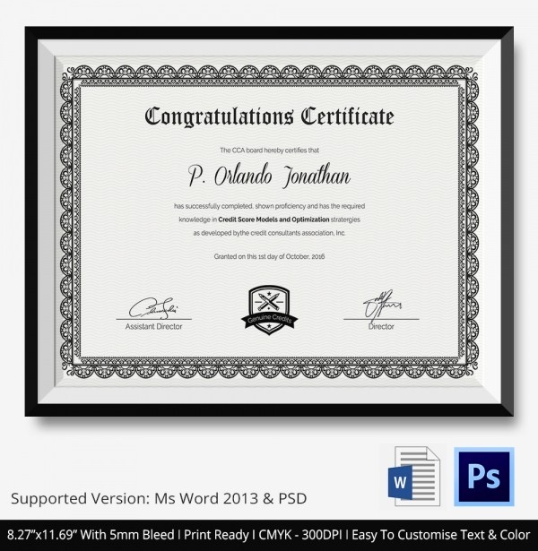 Congratulations Certificate Template Microsoft Word Best Of Congratulations Certificate Template 10 Word Psd
