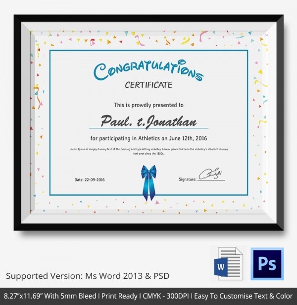 Congratulations Certificate Template Microsoft Word Unique Congratulations Certificate Template 10 Word Psd