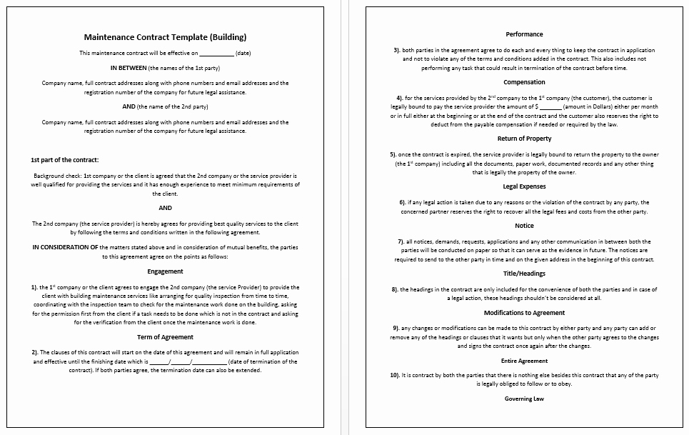 Construction Contract Template Microsoft Word Beautiful 5 Free Maintenance Contracts Samples and Templates