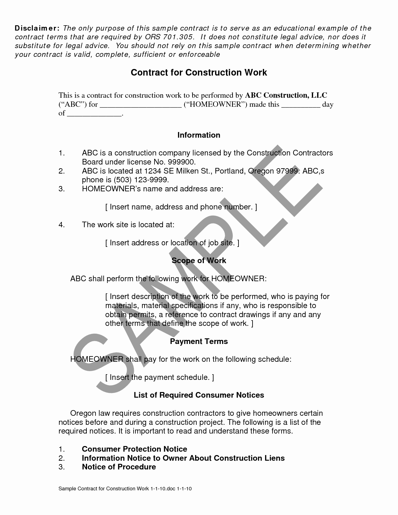 Construction Contract Template Microsoft Word Lovely Construction Contract Template
