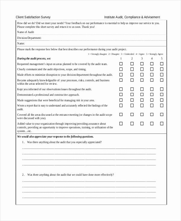 Construction Customer Satisfaction Survey Template Awesome Sample Client Satisfaction Questionnaire form 8 Free