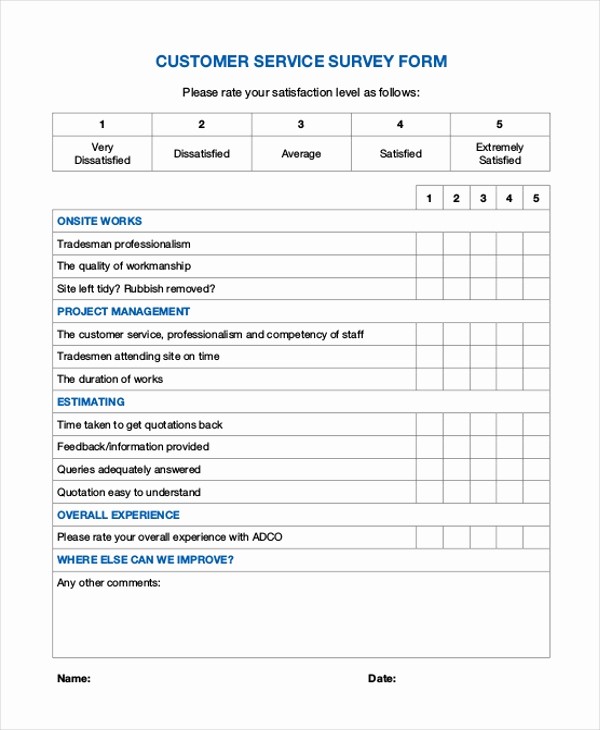 Construction Customer Satisfaction Survey Template Inspirational Sample Customer Service Survey form 10 Free Documents