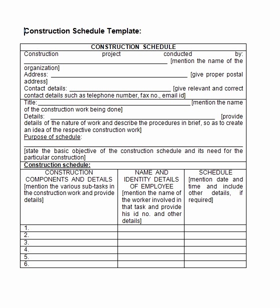 Construction Project Schedule Template Excel Inspirational Construction Schedule Template Word Excel