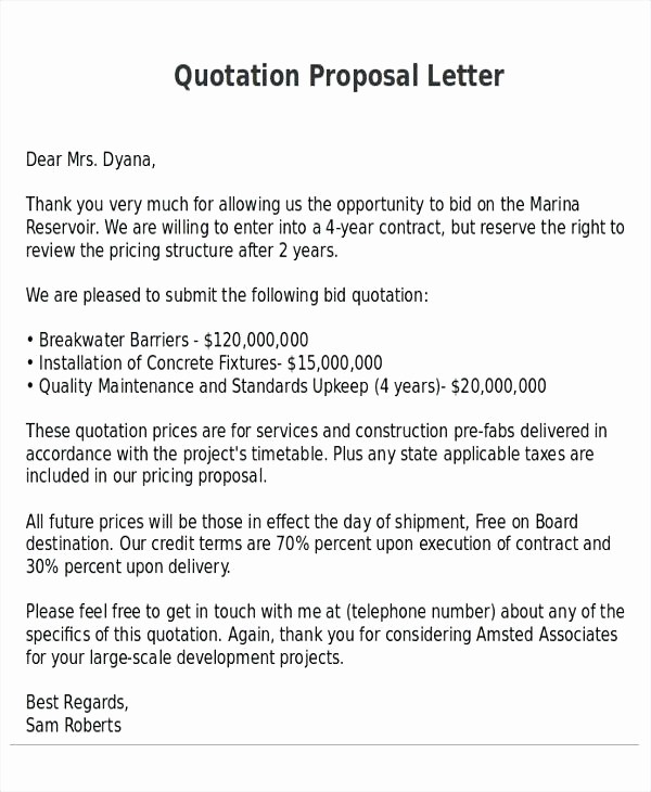 Construction Quotation format In Word Elegant Price Quotation Email Template Proposal to Buy A Business
