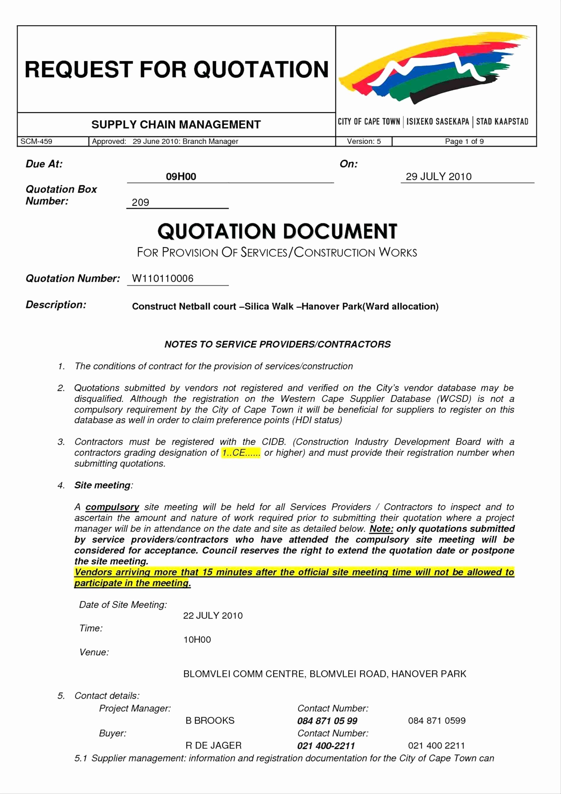 Construction Quote Template Word