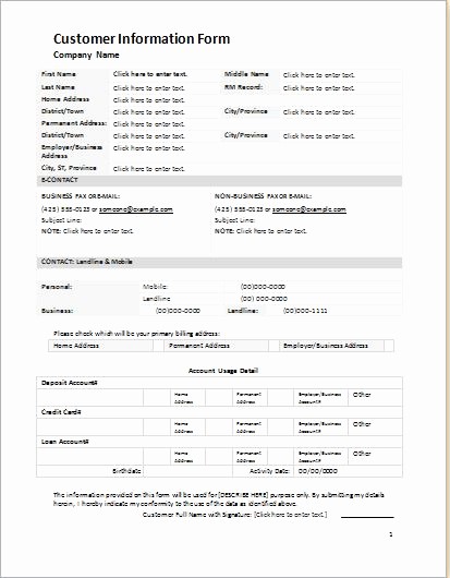 Contact Information form Template Word Unique Customer Information form Template for Word