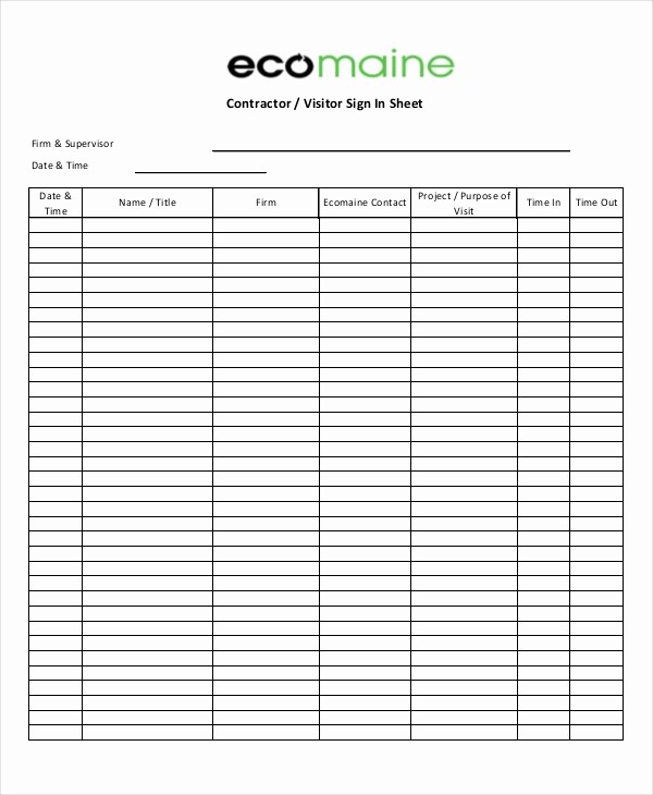 Contractor Sign In Sheet Template Best Of Sign In Sheet 30 Free Word Excel Pdf Documents