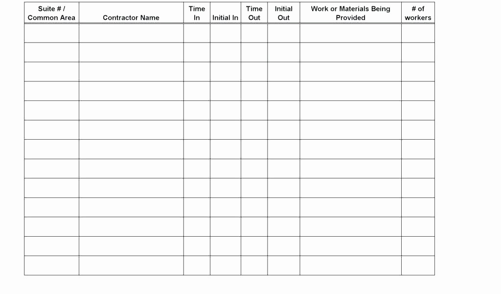 Contractor Sign In Sheet Template Fresh Daily Sign In Sheet Contractor Template Excel