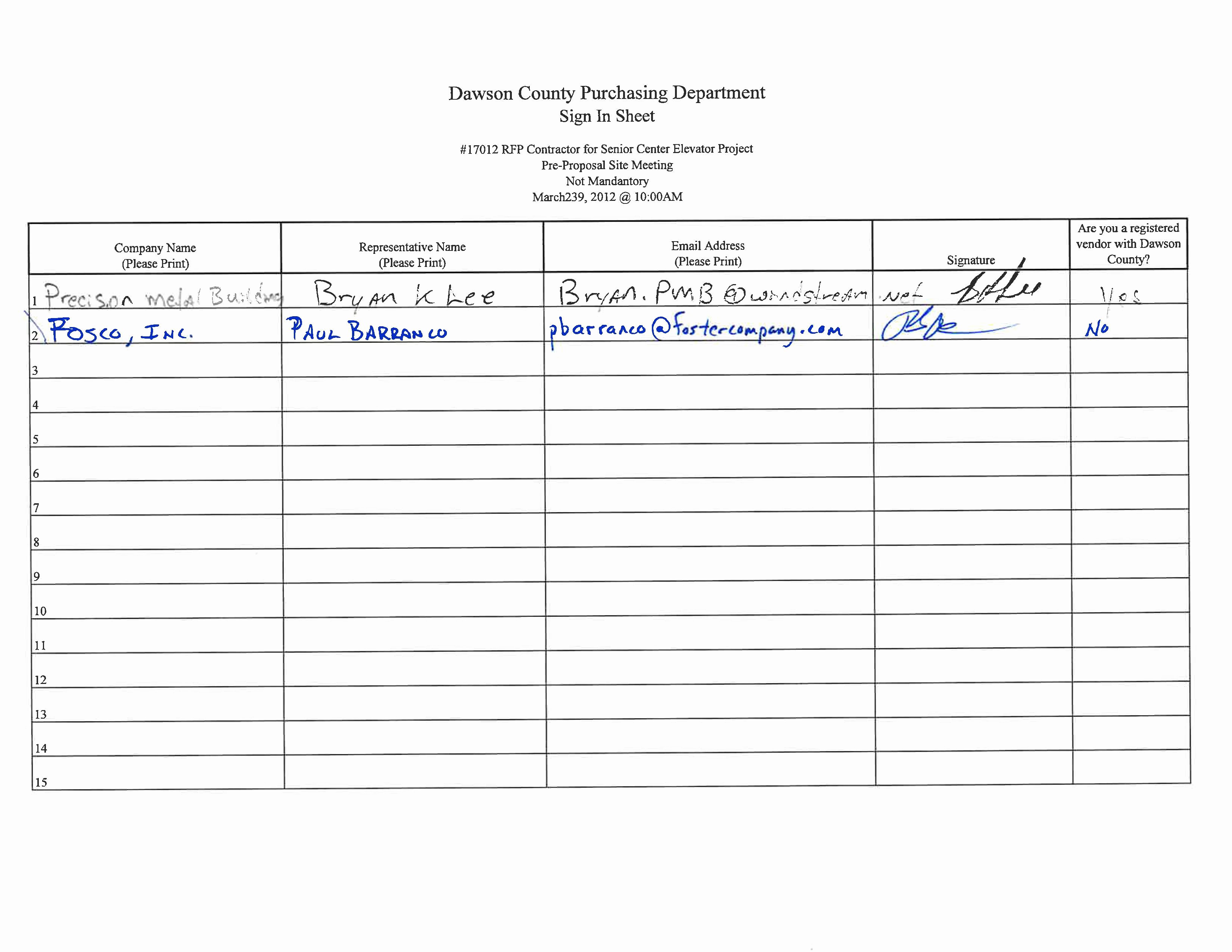 Contractor Sign In Sheet Template Inspirational 170 12 Rfp Contractor for Senior Center Elevator Project