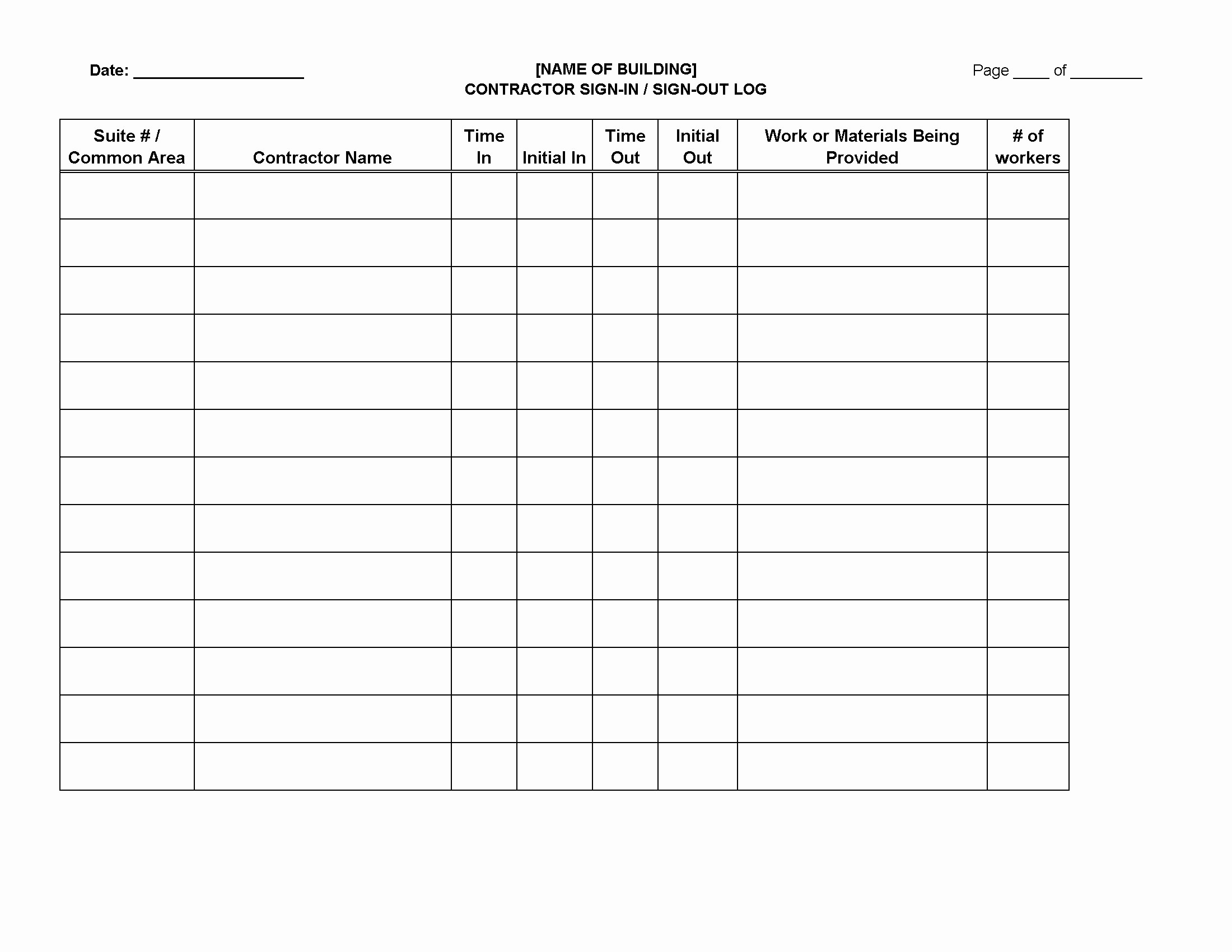 Contractor Sign In Sheet Template Inspirational Contractor Sign In Sign Out Log Sheet
